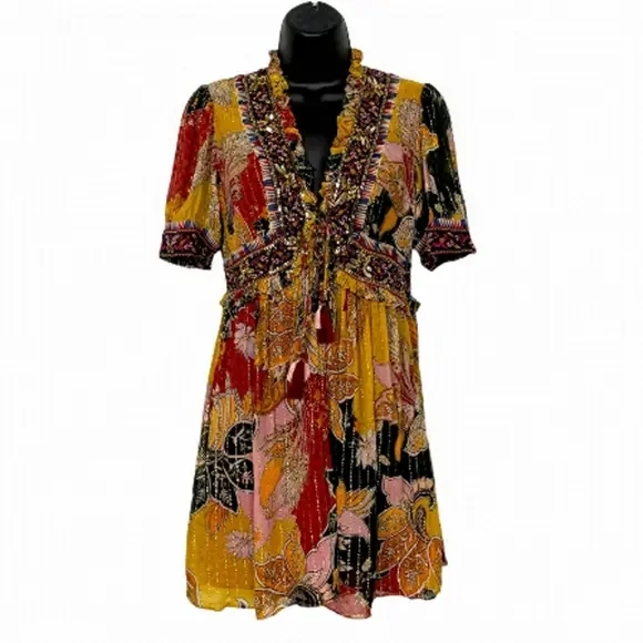 GUC Verb by Anthropologie Tunic/dress, beads, sequins, multicolour, size XSmall - Picture 1 of 17